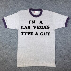 VTG 60s Kings Road Sears T Shirt Mens M Las Vegas Ringer Flock Print USA Made